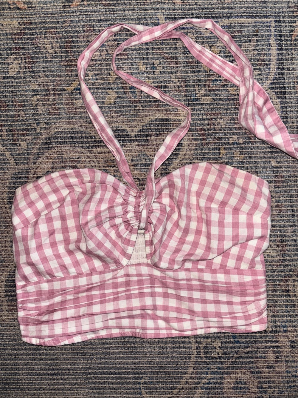 Abercrombie & Fitch Pink Gingham Halter Top with Smocked Back
